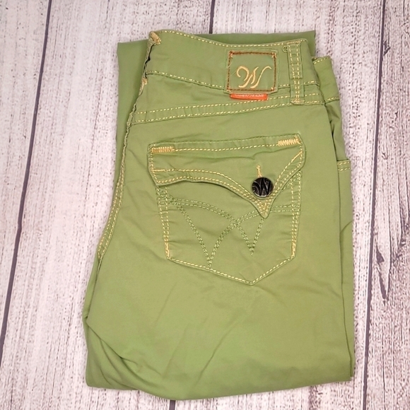 WÖRN Green Stretch Denim Back Flap Pocket Jeans Straight Leg size 4/27 - Picture 1 of 13